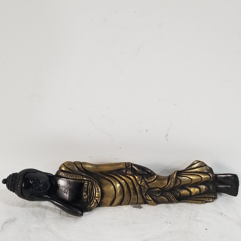10.5"W x 3"D x 2"H - Handcrafted Reclining Brass Buddha