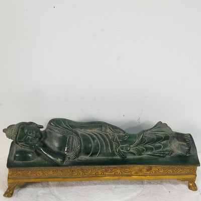 11"W x 3"D x 3"H - Handcrafted Reclining Brass Buddha