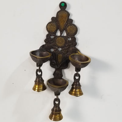 10"H x 5"W x 3"D - Handcrafted Brass Hanging Oil Lamp