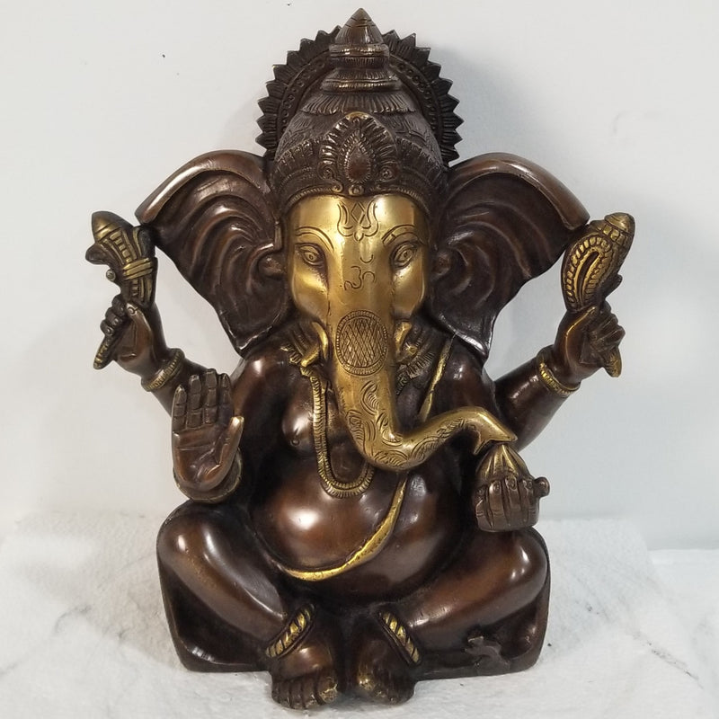 11"H x 9"W x 5"D - Handcrafted Brass Ganesh seated