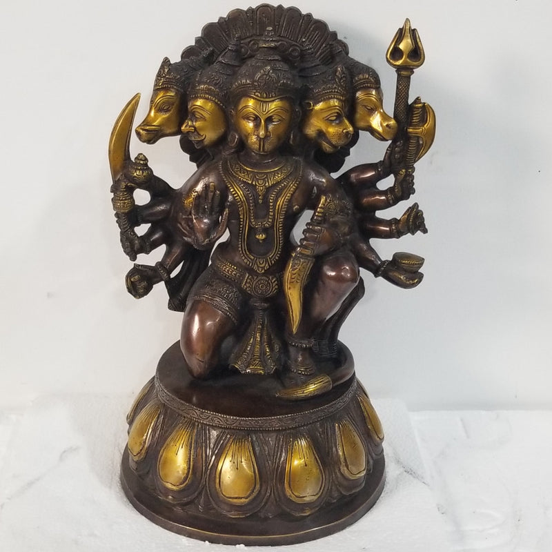 12.5"H x 8"W x 8"D Handcrafted Brass Panchmukhi Hanuman