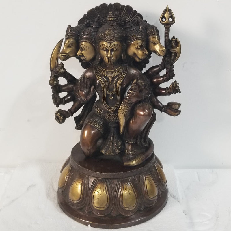 12.5"H x 8"W x 8"D Handcrafted Brass Panchmukhi Hanuman