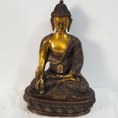 12.5"W x 8.5"D x 5"H - Handcrafted Brass Buddha