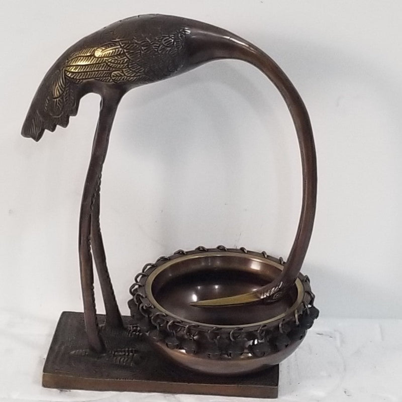 13"H x 10"W x 7"D - Crane inspired Handcrafted Brass Urli or Uruli.