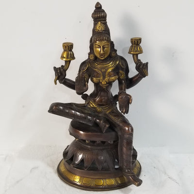 12"H x 6.5"W x 6"D - Handcrafted Brass Lakshmi