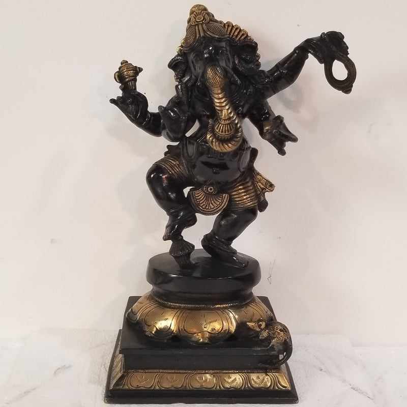 12"H x 6.5"W x 5"D - Handcrafted Brass Dancing Ganesh