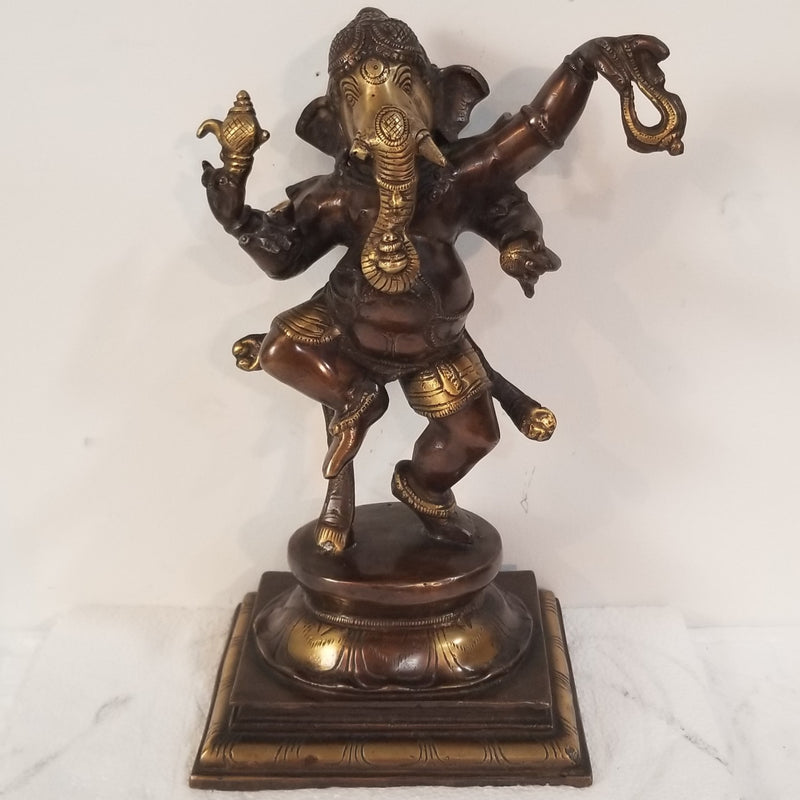 12"H x 6.5"W x 5"D - Handcrafted Brass Dancing Ganesh