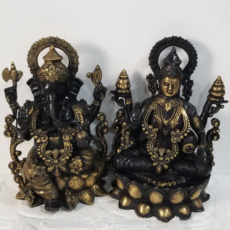 13"H x 9"W x 7"D - Handcrafted Brass Ganesh Lakshmi Set