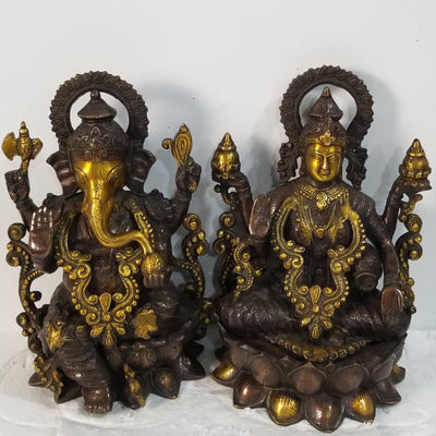 13"H x 9"W x 7"D - Handcrafted Brass Ganesh Lakshmi Set