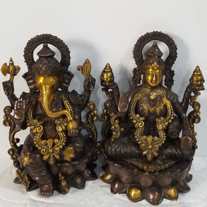 13"H x 9"W x 7"D - Handcrafted Brass Ganesh Lakshmi Set