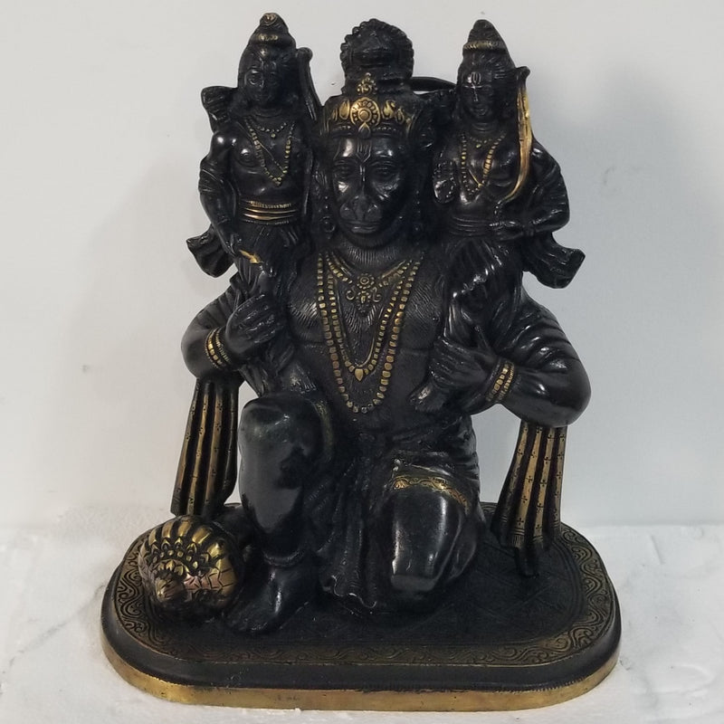 13"H x 10"W x 6"D Handcrafted Brass Hanuman carrying Ram and Lakshman