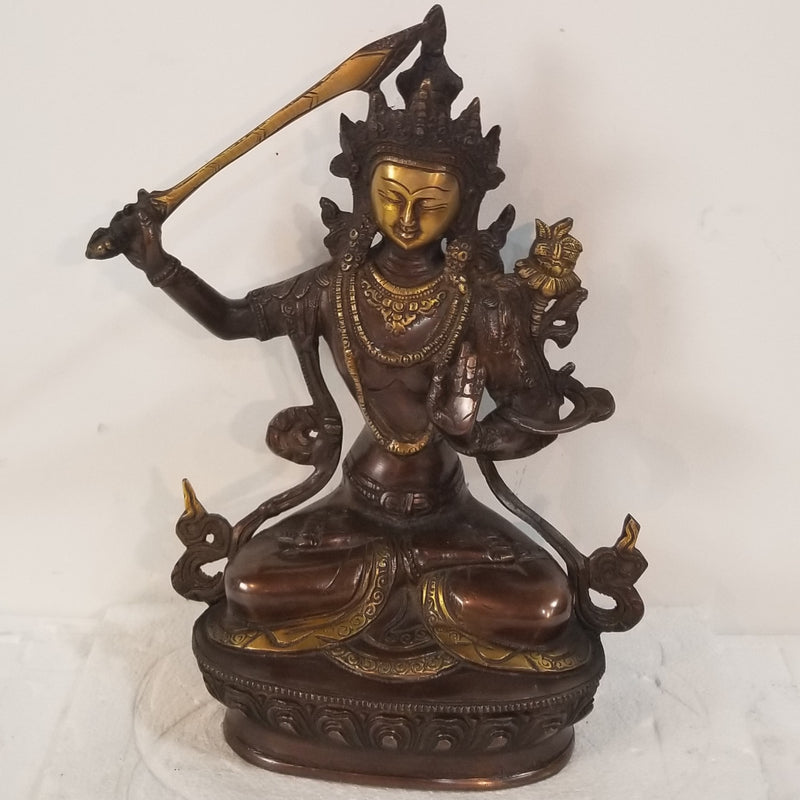 13"H x 8"W x 5"D - Handcrafted Brass Manjushri