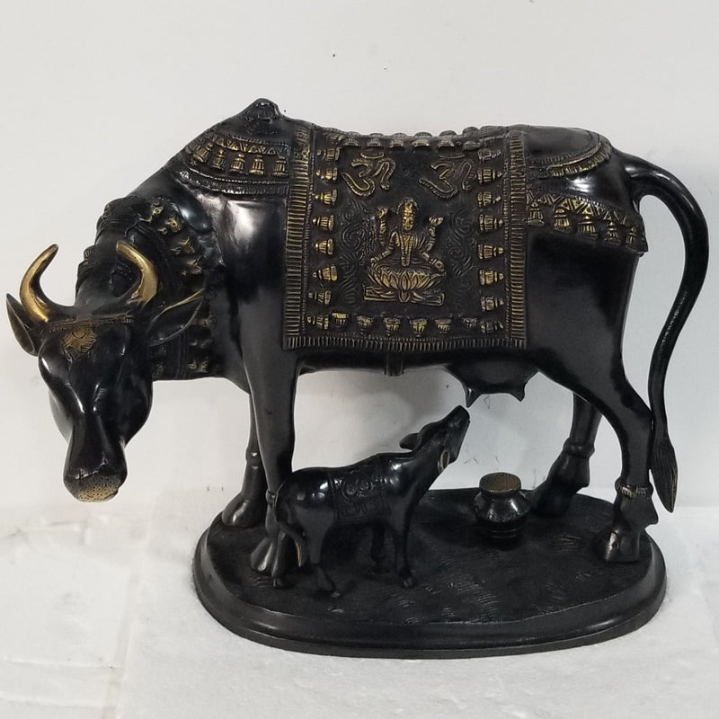 14"W x 11"H x 5"D - Handcrafted Brass Cow Calf