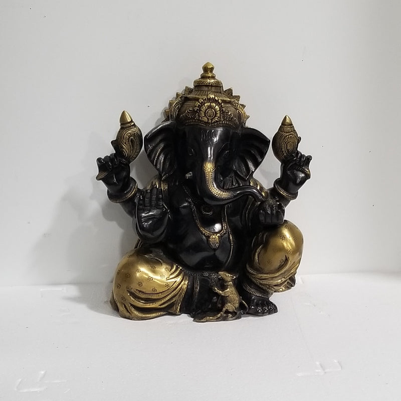 14"H x 11"W x 8"D Handcrafted Brass Sitting Ganesh