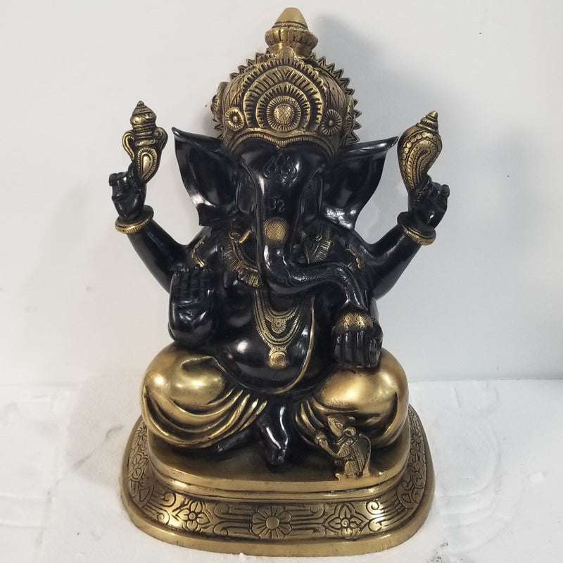 14"H x 11"W x 8"D - Handcrafted Brass Ganesh