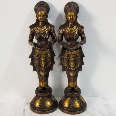 14"H x 3"W x 4"D - Handcrafted Brass Deep Lakshmi pair