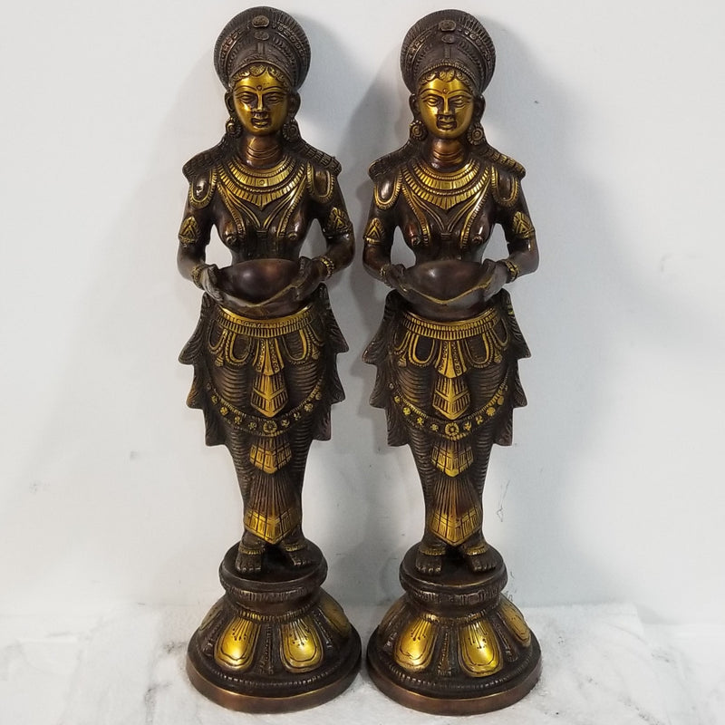 14"H x 3"W x 4"D - Handcrafted Brass Deep Lakshmi pair