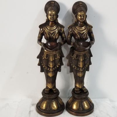 14"H x 3"W x 4"D - Handcrafted Brass Deep Lakshmi pair