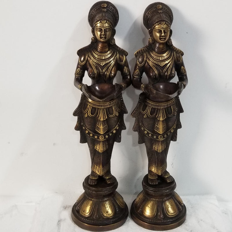 14"H x 3"W x 4"D - Handcrafted Brass Deep Lakshmi pair