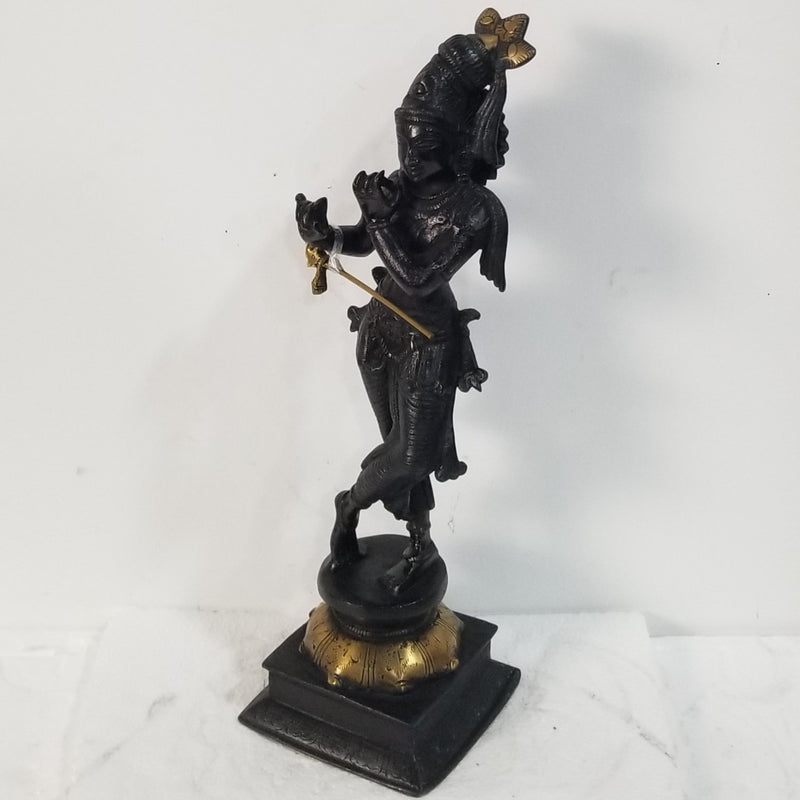 15"H x 4.5"W x 4.5"D Handcrafted Tribanga style Brass Krishna