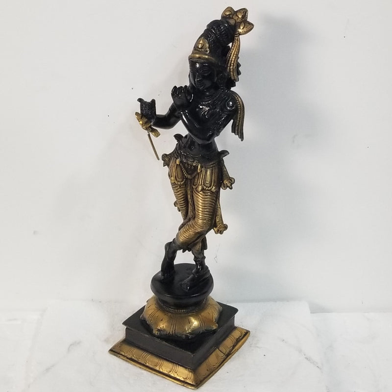 15"H x 4.5"W x 4.5"D Handcrafted Tribanga style Brass Krishna