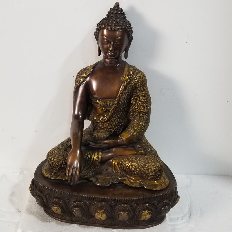 16.5"W x 12"D x 8"H - Handcrafted Brass Buddha