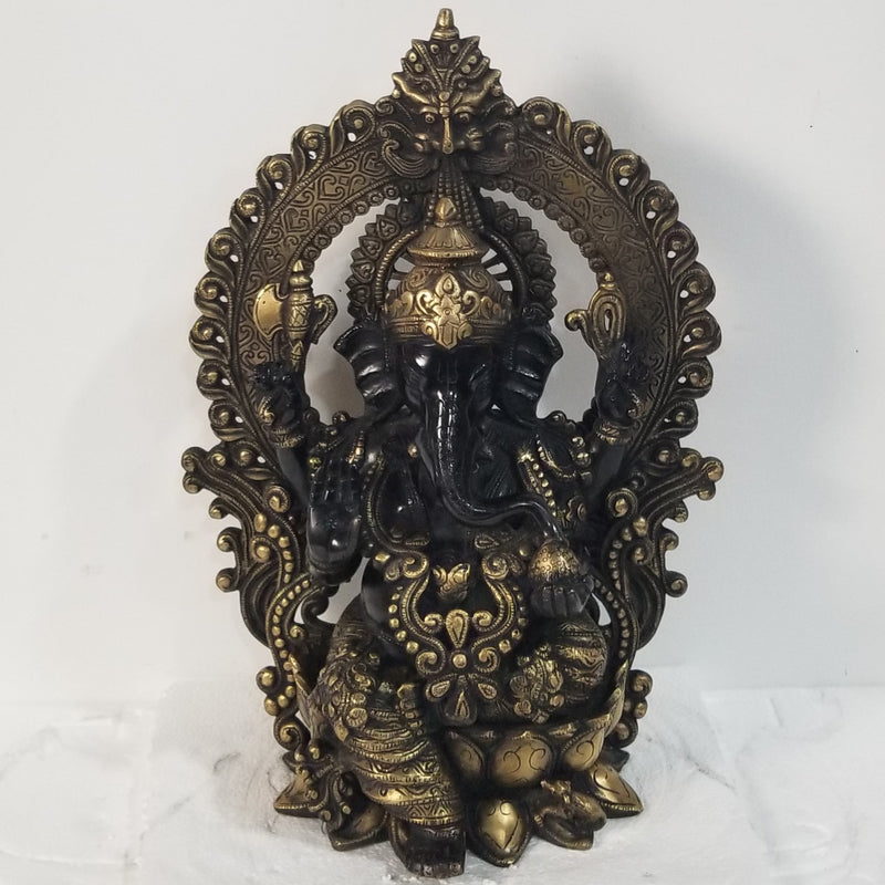 16"H x 11"W x 7"D - Handcrafted Brass Ganesh