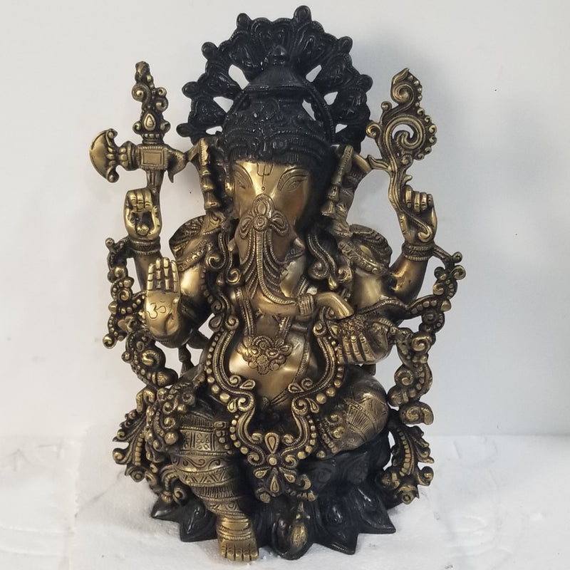 16"H x 10"W x 7"D - Handcrafted Brass Ornament Ganesh