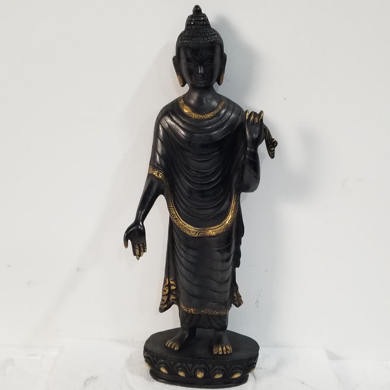 16"H x 5"W x 4"D - Handcrafted Brass Standing Buddha