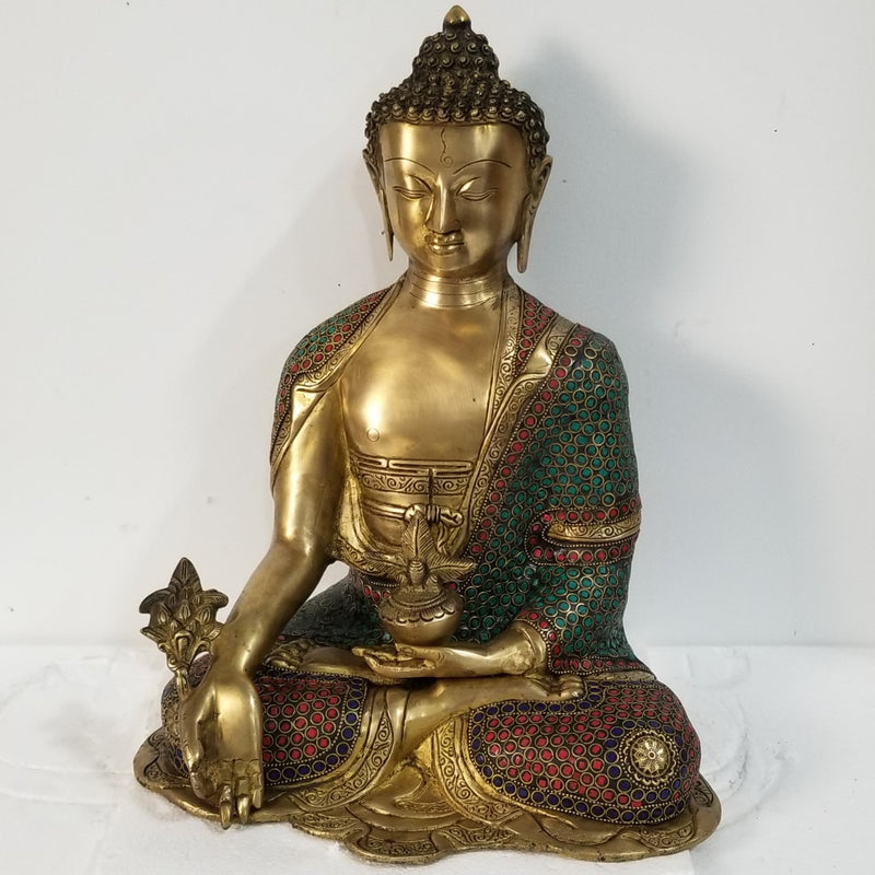 16"H x 12"W x 10"D - Handcrafted Brass Buddha - stonework