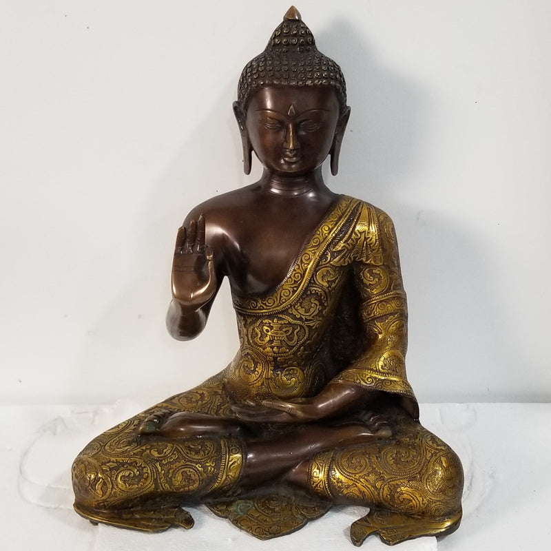 18"H x 14"W x 8"D - Handcrafted Brass Buddha
