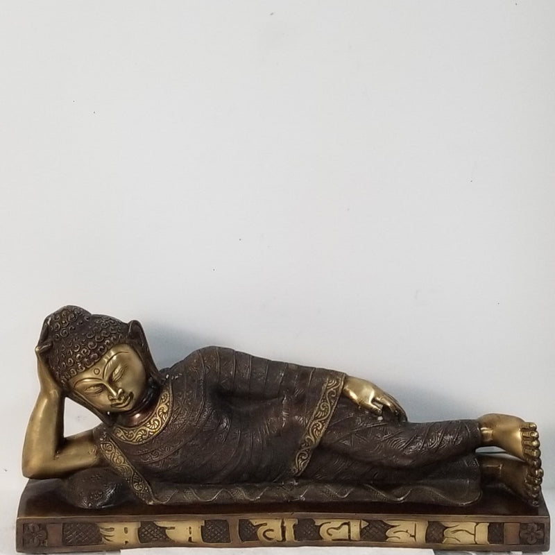 20"W x 6"D x 9"H - Handcrafted Reclining Brass Buddha