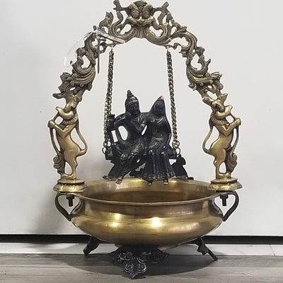 21"H x 15"W x 12"D - Handcrafted Brass Radhakrishna on Swing