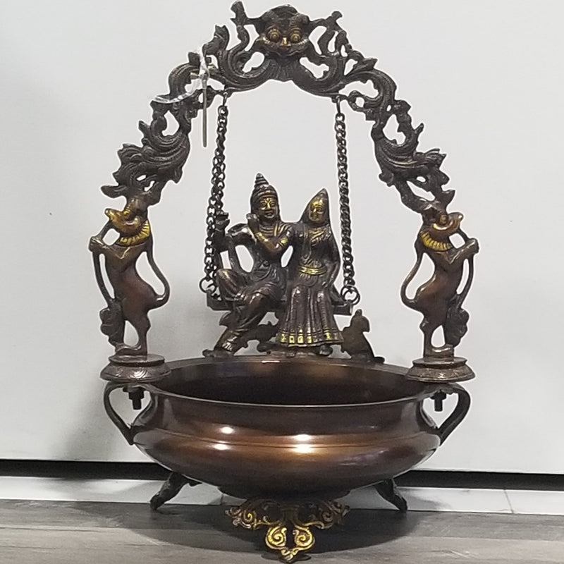 21"H x 15"W x 12"D - Handcrafted Brass Radhakrishna on Swing