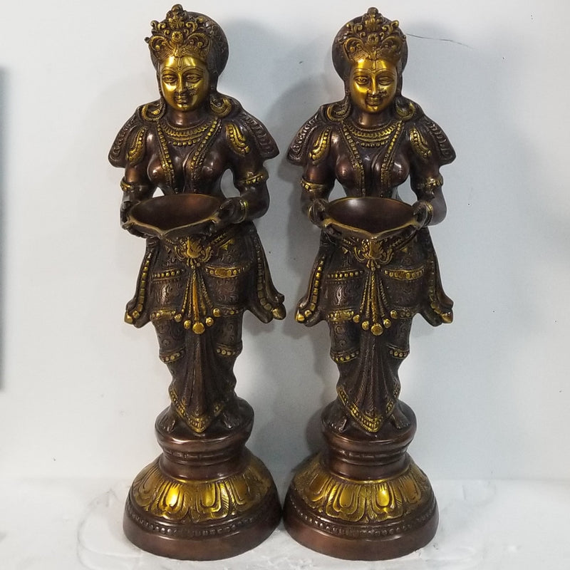 24"H x 8"W x 7"D - Handcrafted Brass Deep Lakshmi pair