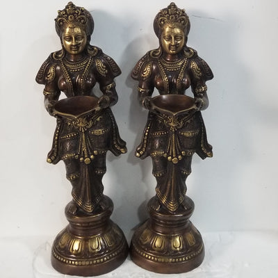 24"H x 8"W x 7"D - Handcrafted Brass Deep Lakshmi pair