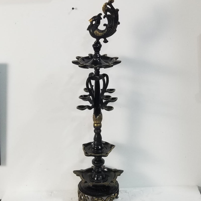 28"H Handcrafted Peacock inspired Brass Oil Lamp