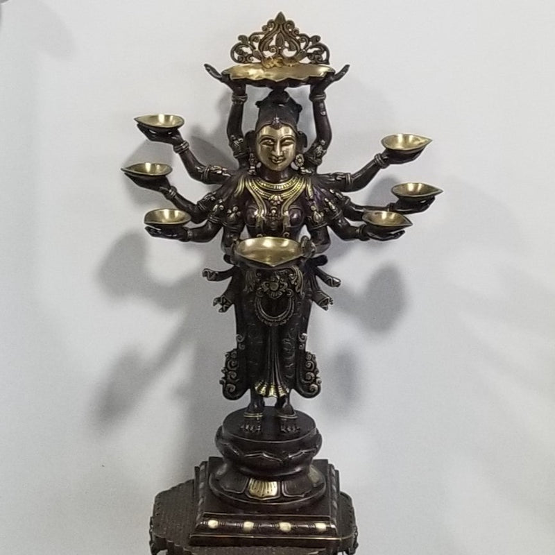 28"H x 18"W x 8"D - Handcrafted Brass Ten hand Deep Lakshmi