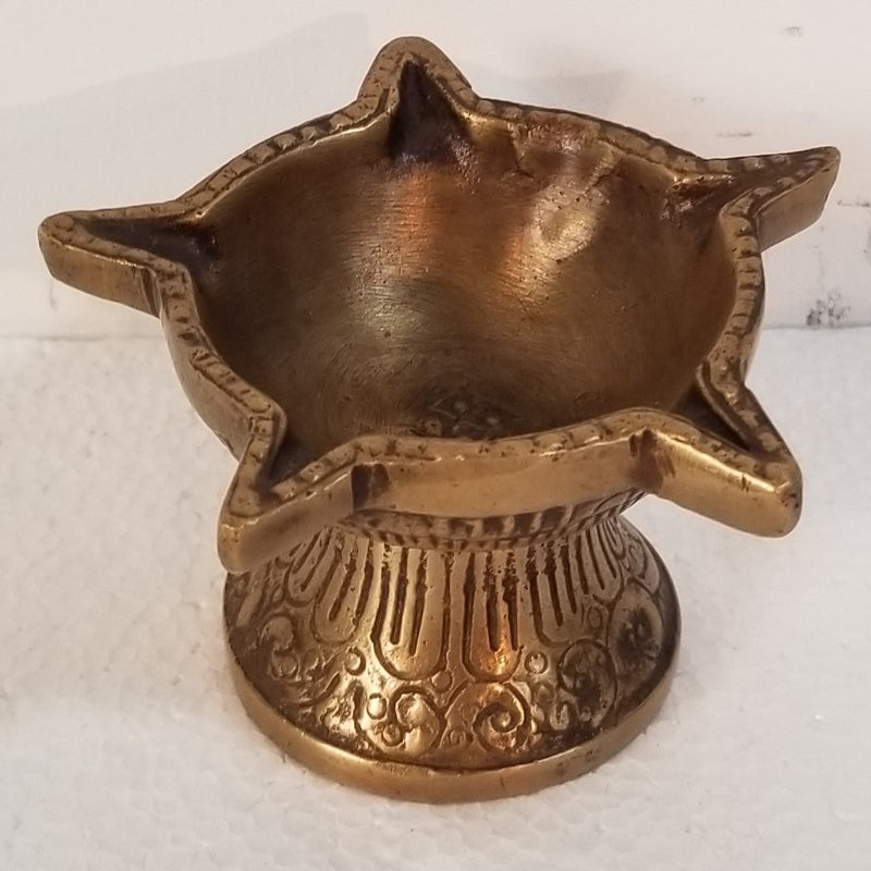 3"W x 3"D x 2"H - Panchmukhi / 5 faced Handcrafted Brass Oil Lamp