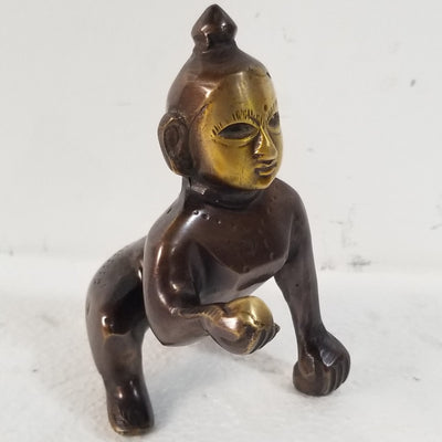 4"H x 3"W x 4"H - Handcrafted Brass Laddu Krishna / Gopal