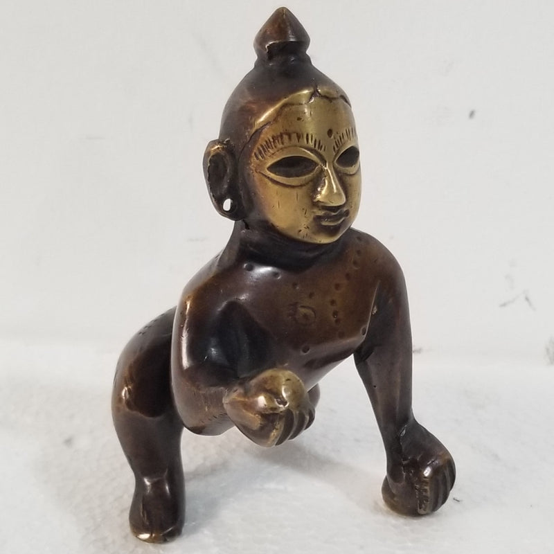 4"H x 3"W x 4"H - Handcrafted Brass Laddu Krishna / Gopal