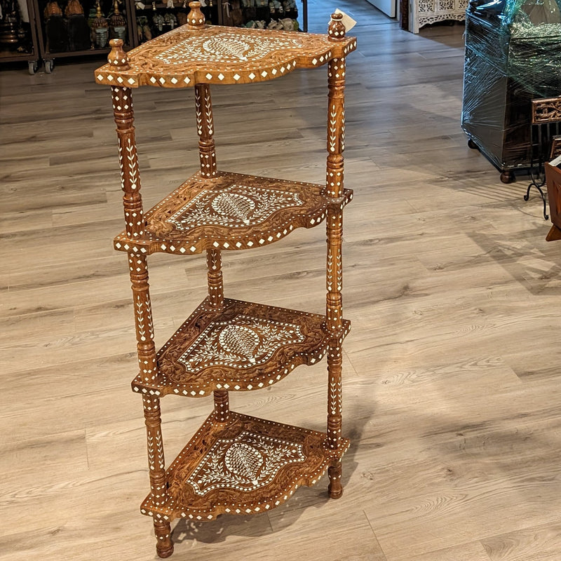48"H x 14.5"W x 14.5"D Handcrafted Seesham 4 shelves corner stand