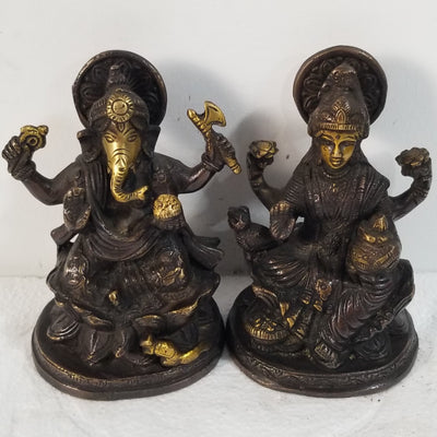 5"H x 3.5"W x 3"D - Handcrafted Brass Ganesh Lakshmi Set