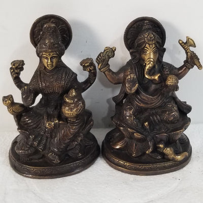 5"H x 3.5"W x 3"D - Handcrafted Brass Ganesh Lakshmi Set