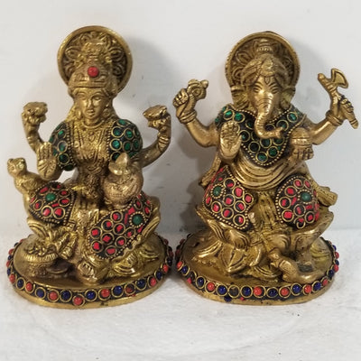 5"H x 3.5"W x 3"D - Handcrafted Brass Ganesh Lakshmi Set