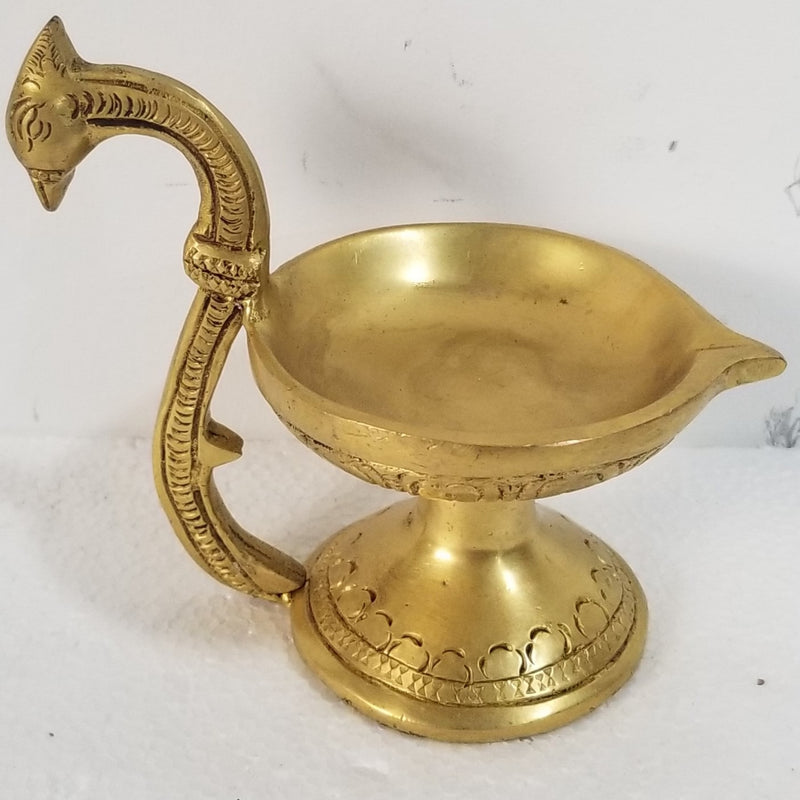 5"W x 4.5"H x 3"D - Handcrafted Brass Peacock inspired Oil Lamp