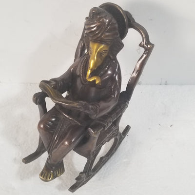 6.5"H x 4.5"W x 2.5"D - Handcrafted Brass Ganesh on Rocking chair