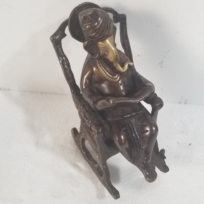 6.5"H x 4.5"W x 2.5"D - Handcrafted Brass Ganesh on Rocking chair