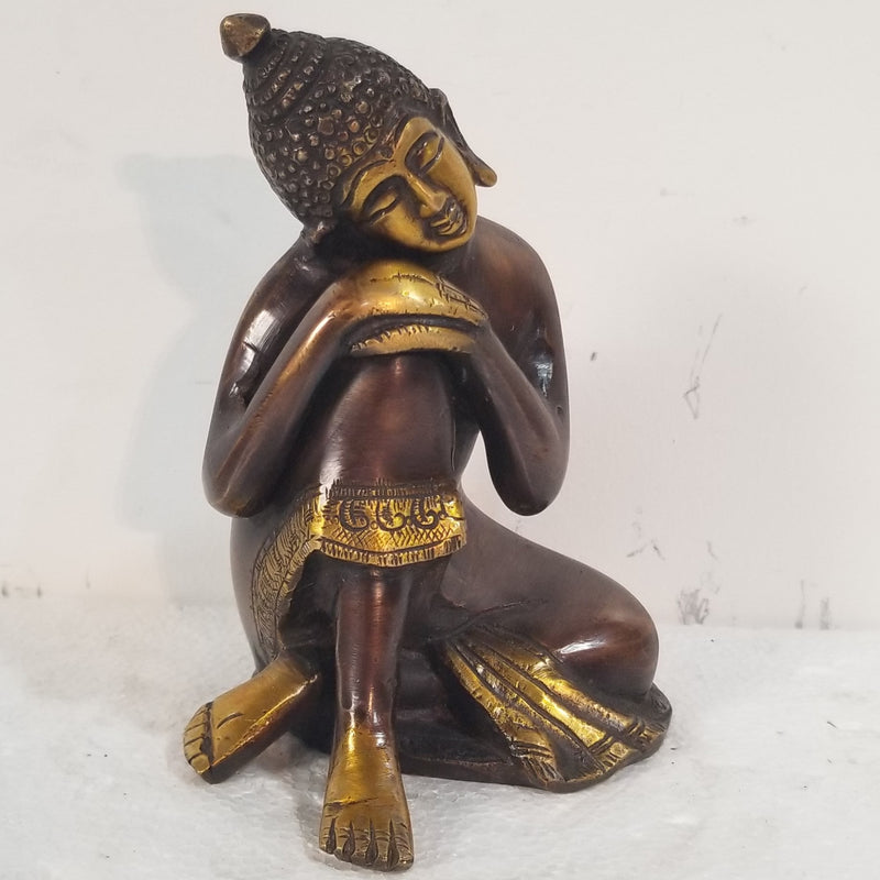 6.5"W x 4"D x 4"H - Handcrafted Resting Brass Buddha