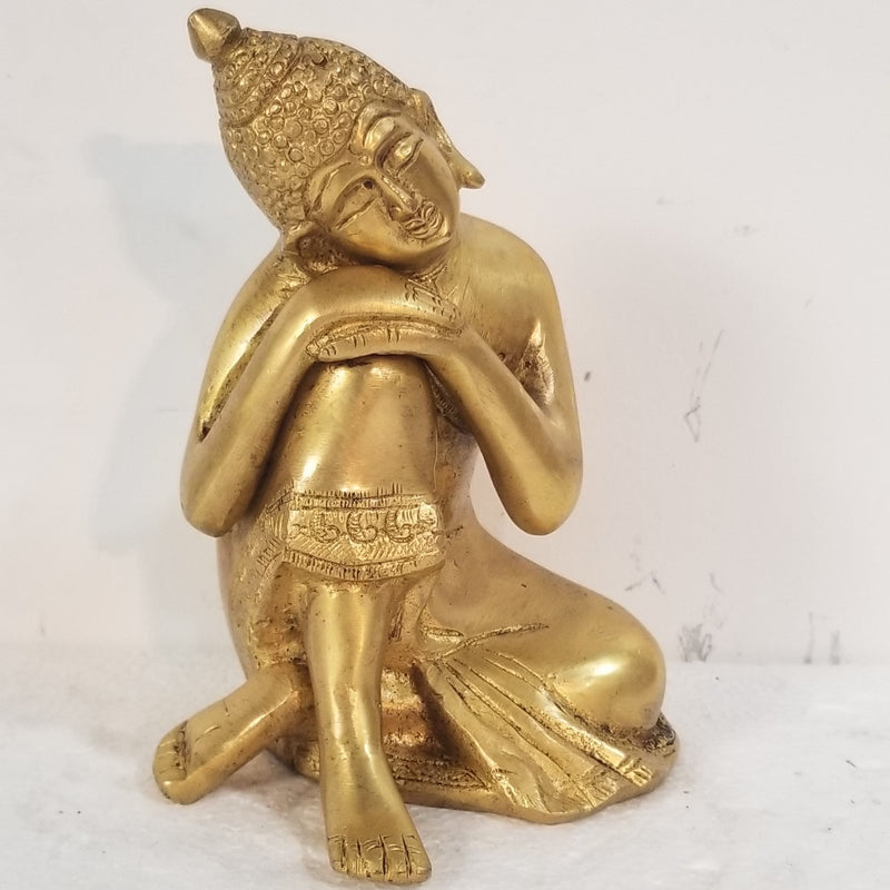 6.5"W x 4"D x 4"H - Handcrafted Resting Brass Buddha